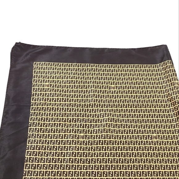Vintage Fendi Zucca 100% Silk Scarf FF Logo Print Large Square Scarf Sz 34"×34" - Picture 8 of 14